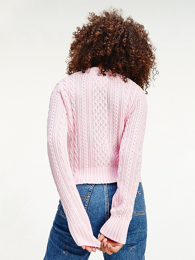 Tommy Hilfiger Cable Knit Crew Neck Gensere Dame Rosa | IRUNGQ-037