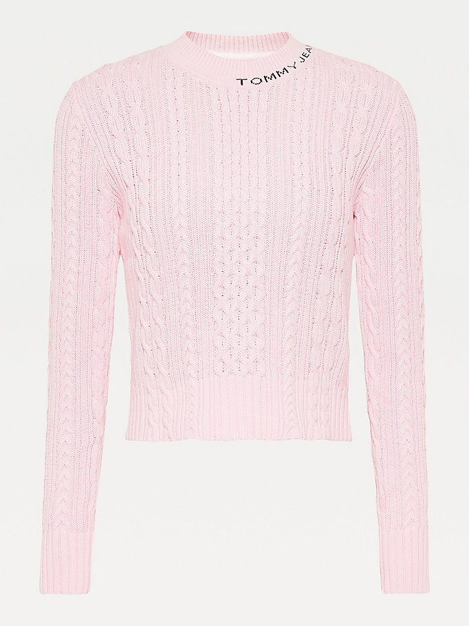 Tommy Hilfiger Cable Knit Crew Neck Gensere Dame Rosa | IRUNGQ-037