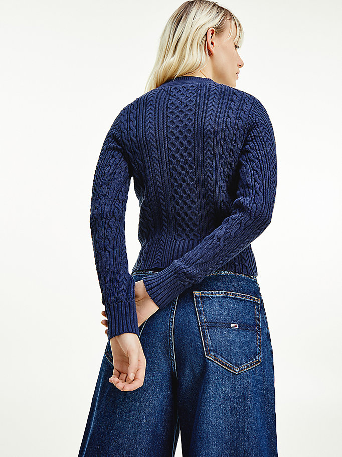 Tommy Hilfiger Cable Knit Crew Neck Gensere Dame Blå | VACTBW-938