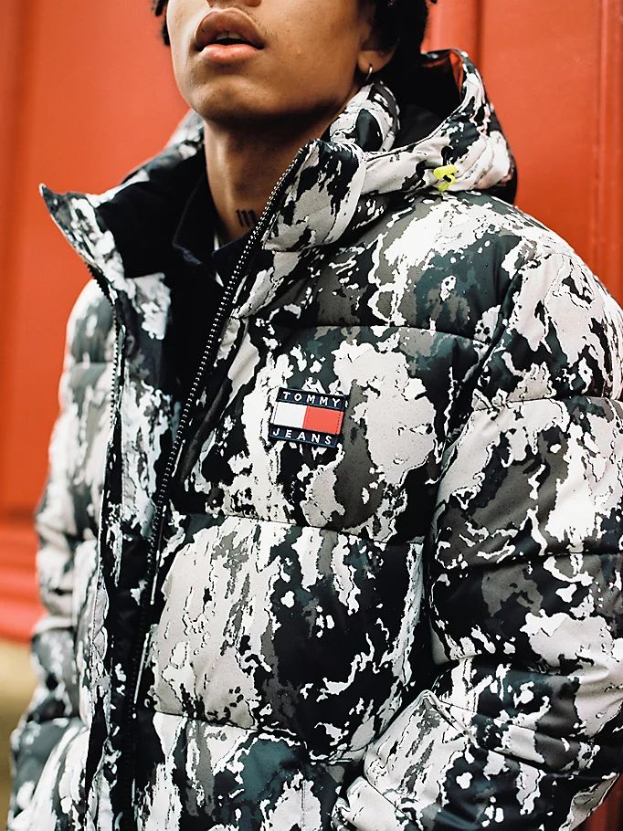 Tommy Hilfiger Camo Longline Puffer Jakke Herre Svarte | FZOVSD-345