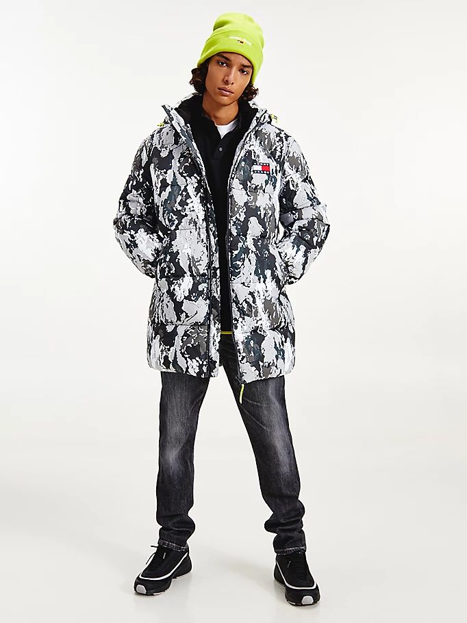 Tommy Hilfiger Camo Longline Puffer Jakke Herre Svarte | FZOVSD-345