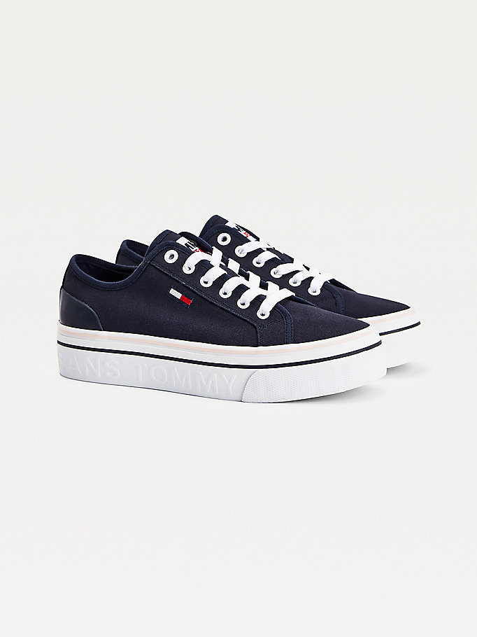 Tommy Hilfiger Canvas Flatform Joggesko Dame Blå | ZPQCSH-025