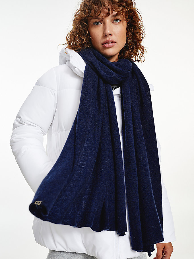 Tommy Hilfiger Cashmere Blend Skjerf Dame Blå | MQFDVE-167