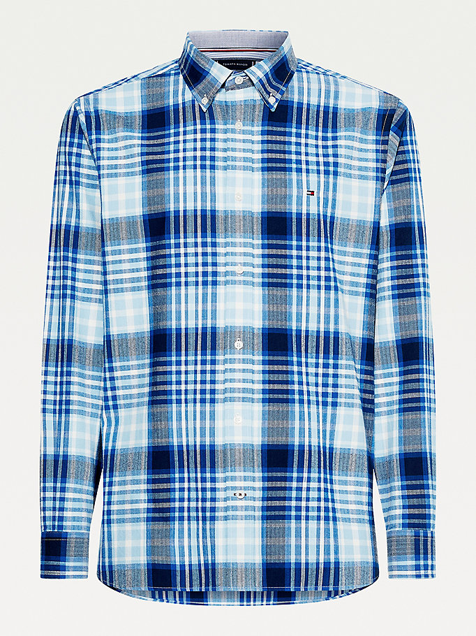 Tommy Hilfiger Check Bomull Flannel Slim Fit Skjorte Herre Blå | FGUSRC-946