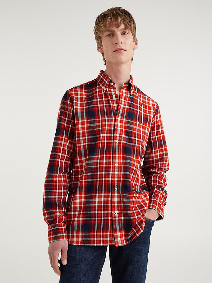 Tommy Hilfiger Check Bomull Flannel Slim Fit Skjorte Herre Oransje | IVZNMK-859