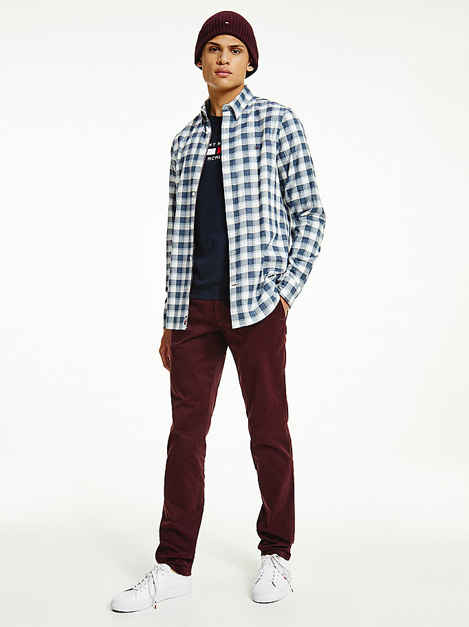 Tommy Hilfiger Check Brushed Bomull Slim Fit Skjorte Herre Blå | SGIKMD-806