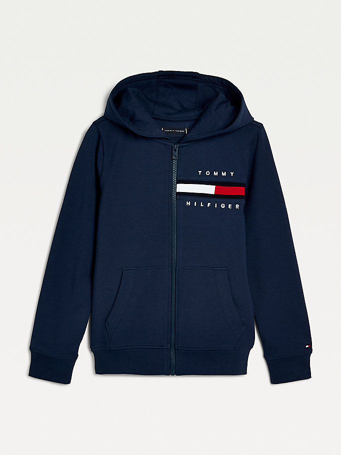 Tommy Hilfiger Chest Logo Zip-Thru Hettegensere Gutt Blå | UKQPWG-735