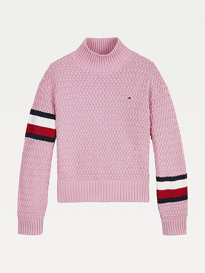 Tommy Hilfiger Chunky Cable Knit Mock Neck Jumper Jente Rosa | QKLUPN-680