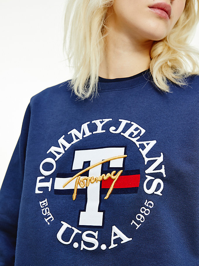 Tommy Hilfiger Circle Logo Crew Neck Sweatshirt Dame Blå | ECJDWF-863