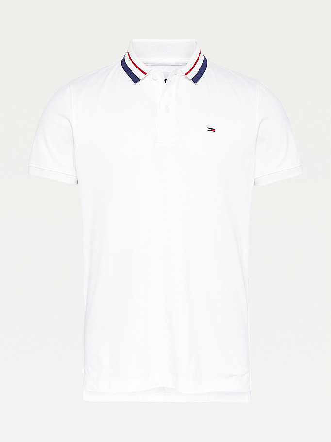 Tommy Hilfiger Classics Tipped Stretch Slim Fit Polo T Skjorte Herre Hvite | DSAHUN-976