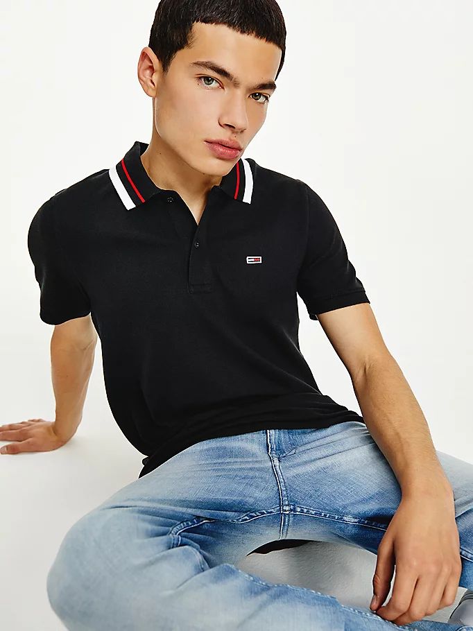 Tommy Hilfiger Classics Tipped Stretch Slim Fit Polo T Skjorte Herre Svarte | ECXPOD-648