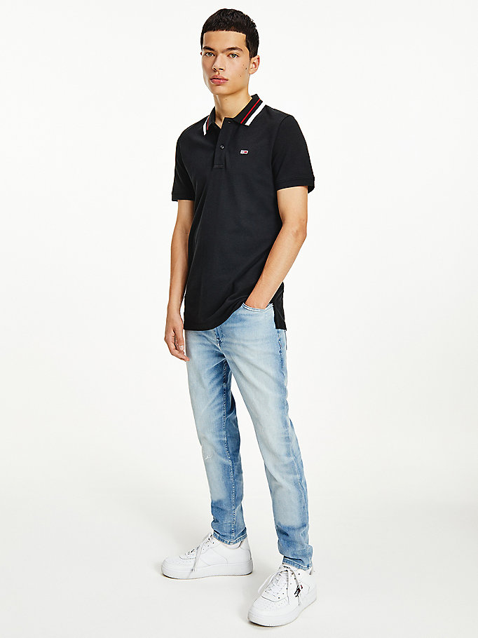 Tommy Hilfiger Classics Tipped Stretch Slim Fit Polo T Skjorte Herre Svarte | ECXPOD-648