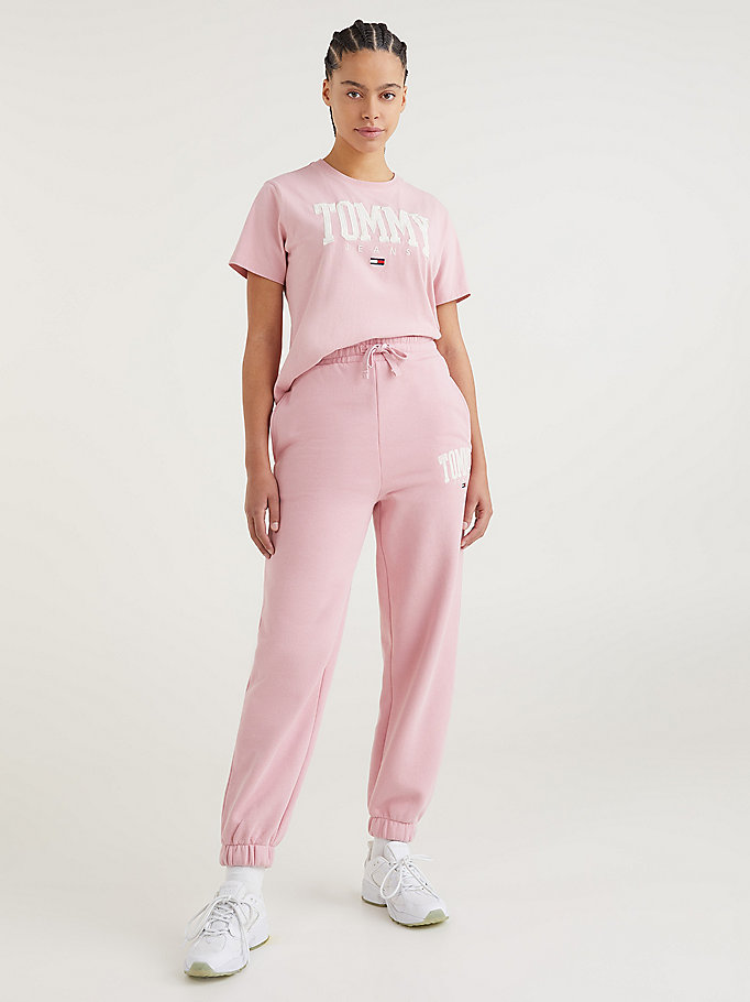 Tommy Hilfiger College Badge Plush Joggers Dame Rosa | DZONPA-359