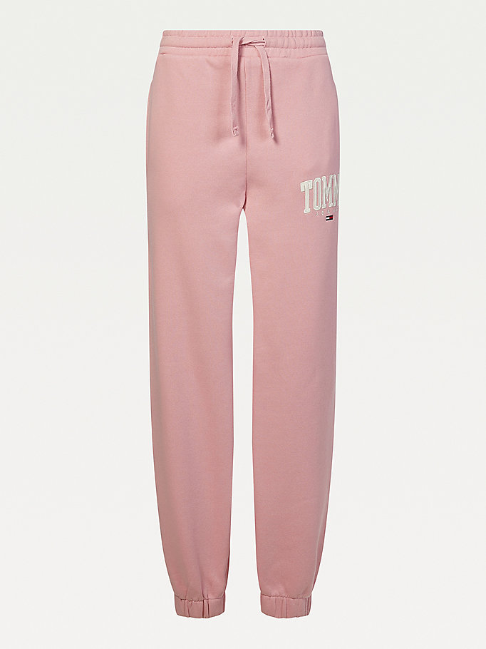 Tommy Hilfiger College Badge Plush Joggers Dame Rosa | DZONPA-359