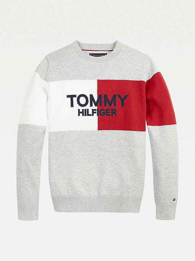 Tommy Hilfiger Colour-Blocked Archive Jumper Gutt Grå | BFGPYQ-931