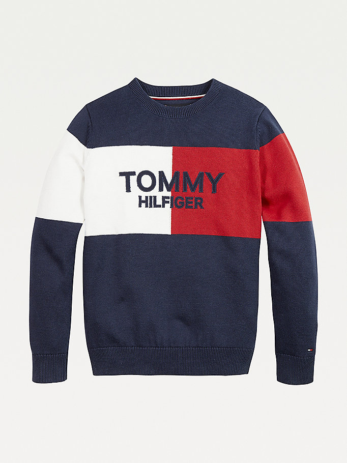 Tommy Hilfiger Colour-Blocked Archive Jumper Gutt Blå | VAHTPE-901