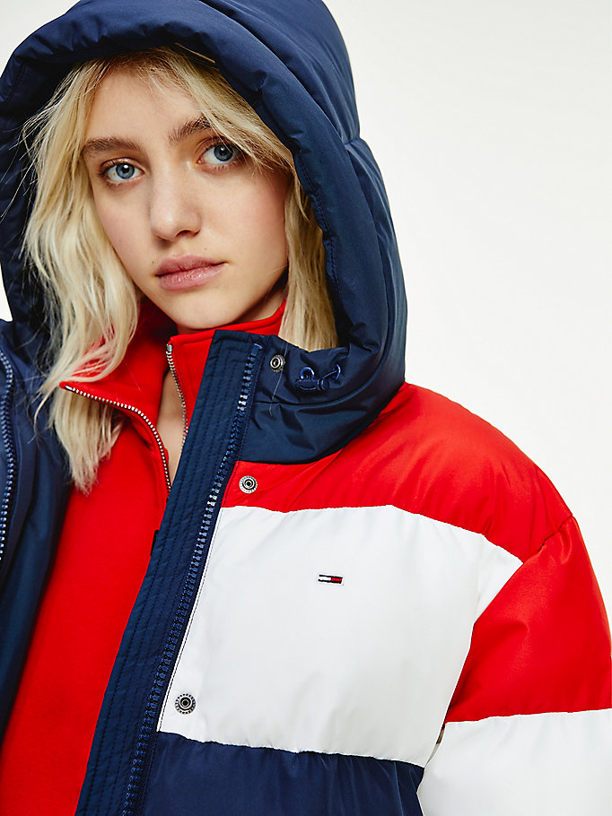 Tommy Hilfiger Colour-Blocked Ed Down Puffer Frakker Dame Blå | CPZWRL-197