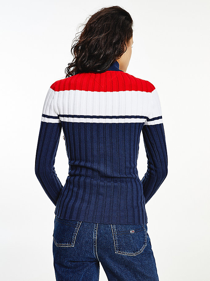 Tommy Hilfiger Colour-Blocked Half-Zip Gensere Dame Blå | JVEMLF-810