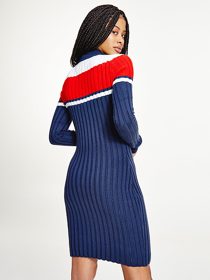 Tommy Hilfiger Colour-Blocked Half-Zip Kjoler Dame Blå | KNFTWC-538