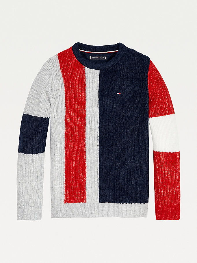 Tommy Hilfiger Colour-Blocked Jumper Gutt Grå | FQYEUK-581