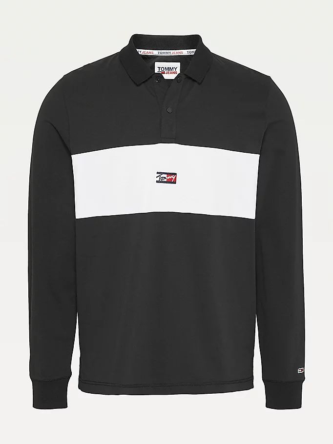 Tommy Hilfiger Colour-Blocked Long Sleeve Regular Fit Polo T Skjorte Herre Svarte | AXUDVL-817