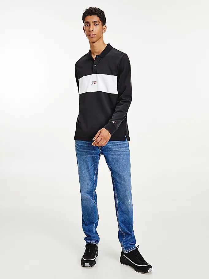 Tommy Hilfiger Colour-Blocked Long Sleeve Regular Fit Polo T Skjorte Herre Svarte | AXUDVL-817