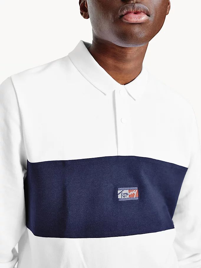 Tommy Hilfiger Colour-Blocked Long Sleeve Regular Fit Polo T Skjorte Herre Hvite | BKOIVC-263