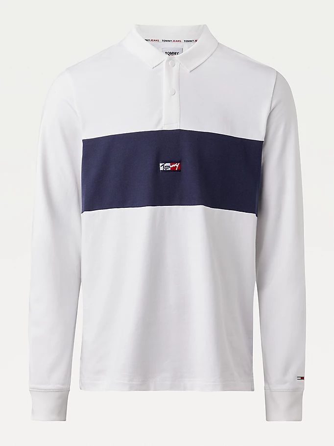 Tommy Hilfiger Colour-Blocked Long Sleeve Regular Fit Polo T Skjorte Herre Hvite | BKOIVC-263