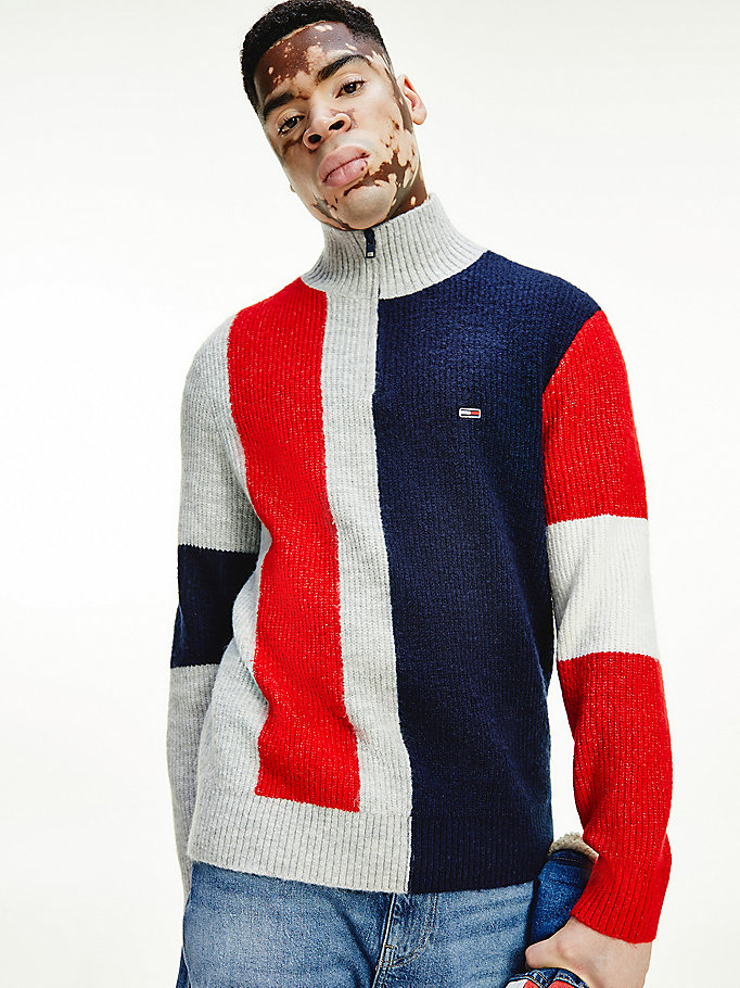 Tommy Hilfiger Colour-Blocked Zip Gensere Herre Grå | LOUXMQ-524