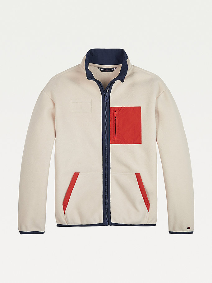 Tommy Hilfiger Colour-Blocked Zip-Thru Fleece Jakke Gutt Beige | YEFTOM-635