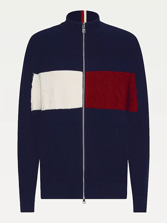 Tommy Hilfiger Colour-Blocked Zip-Thru Stripe Gensere Herre Blå | ORFGST-362