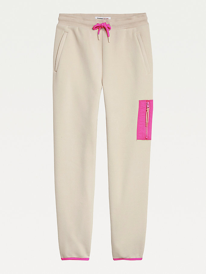 Tommy Hilfiger Contrast Detail Fleece Joggers Dame Beige | OLBXRY-438