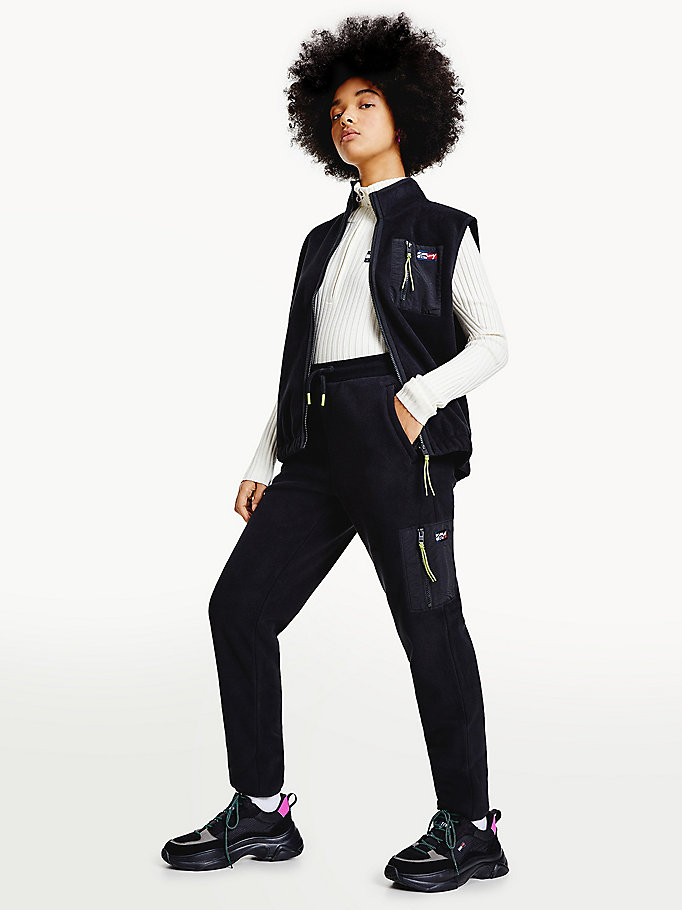 Tommy Hilfiger Contrast Detail Fleece Joggers Dame Svarte | RPXESB-561