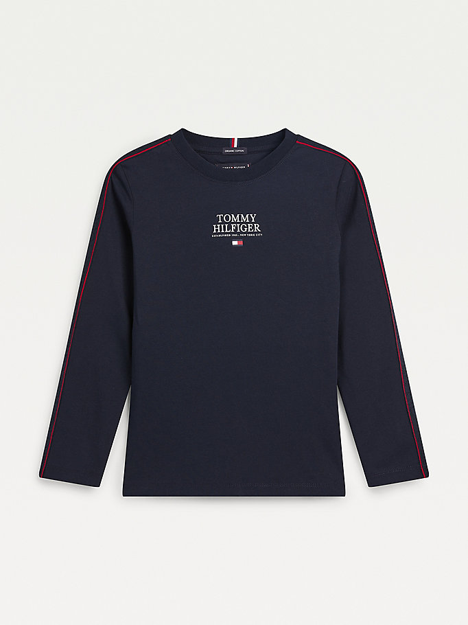 Tommy Hilfiger Contrast Tape Long Sleeve T-skjorte Gutt Blå | DBMNSQ-067