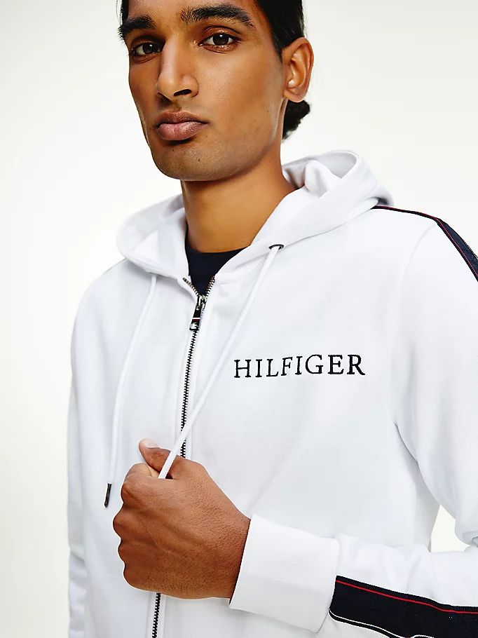 Tommy Hilfiger Contrast Tape Zip-Thru Hettegensere Herre Hvite | VYAHME-597