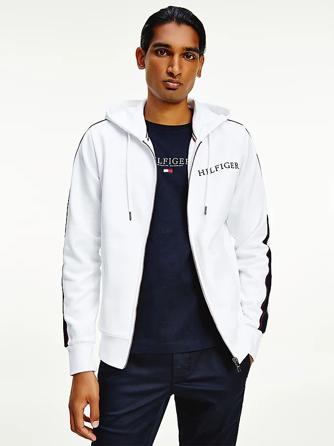 Tommy Hilfiger Contrast Tape Zip-Thru Hettegensere Herre Hvite | VYAHME-597