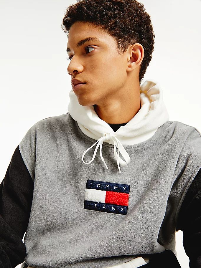 Tommy Hilfiger Cozy Badge Colour-Blocked Fleece Hettegensere Herre Grå | JUPONW-852