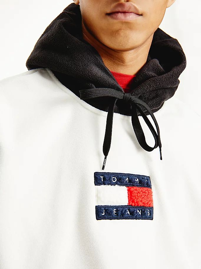 Tommy Hilfiger Cozy Badge Colour-Blocked Fleece Hettegensere Herre Hvite | WVMBIL-985