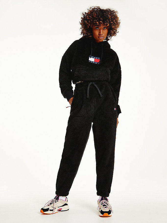 Tommy Hilfiger Cozy Badge Fleece Joggers Dame Svarte | IGJQEW-086