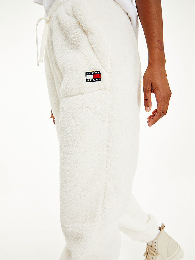 Tommy Hilfiger Cozy Badge Fleece Joggers Dame Hvite | SEDQNC-490