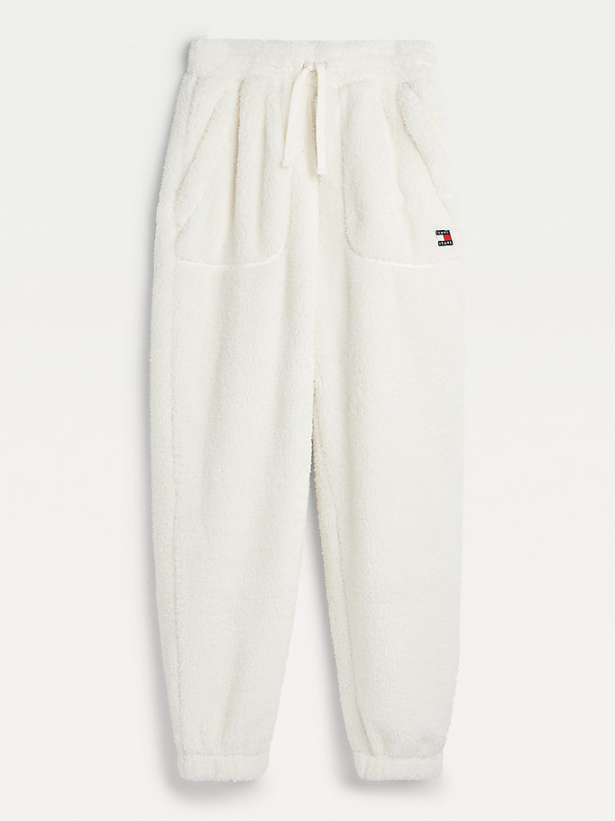 Tommy Hilfiger Cozy Badge Fleece Joggers Dame Hvite | SEDQNC-490