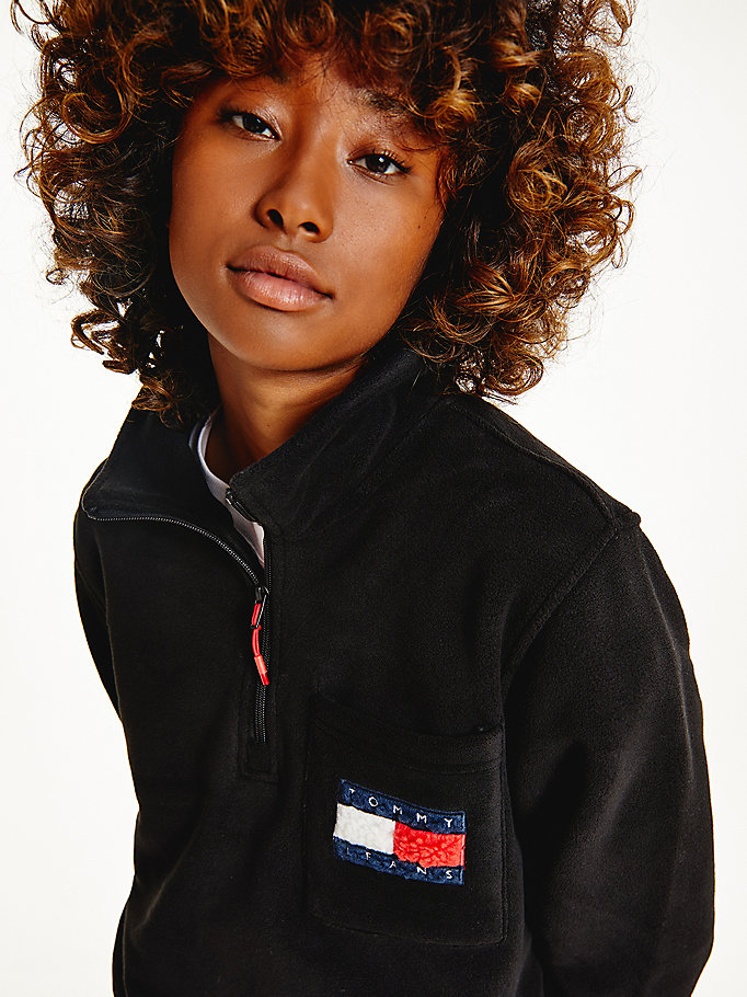 Tommy Hilfiger Cozy Badge Half-Zip Fleece Hettegensere Dame Svarte | VBTDOL-304