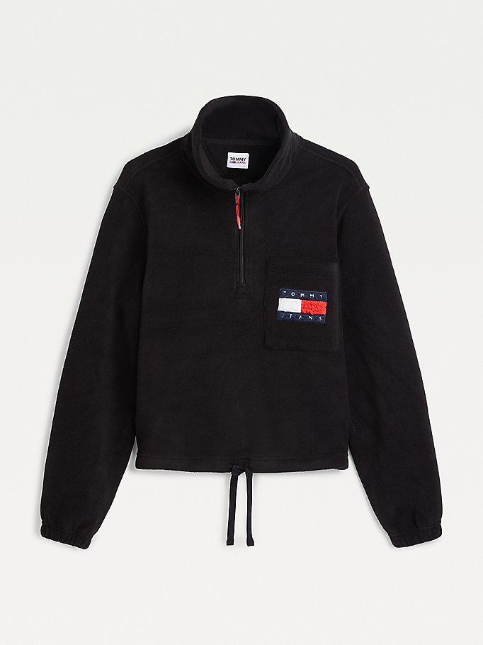 Tommy Hilfiger Cozy Badge Half-Zip Fleece Hettegensere Dame Svarte | VBTDOL-304