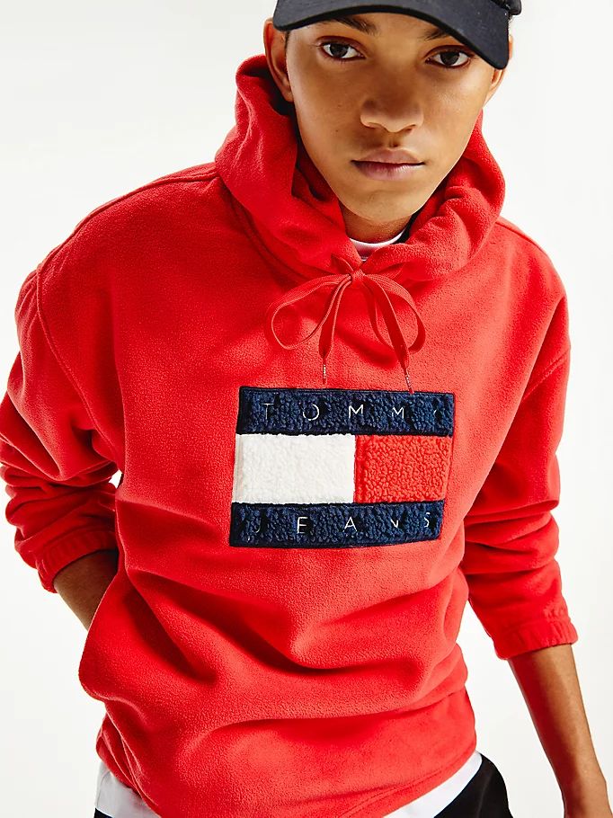 Tommy Hilfiger Cozy Polar Fleece Flag Hettegensere Herre Rød | ZYBLSG-427