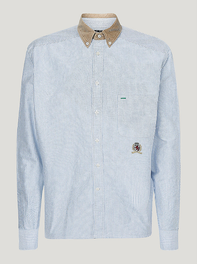 Tommy Hilfiger Crest Corduroy Collar Ithaca Stripe Skjorte Herre Blå | KDPQEA-230