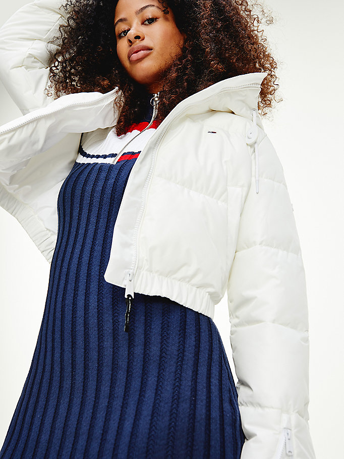 Tommy Hilfiger Cropped Down Puffer Frakker Dame Hvite | RCUXFV-453