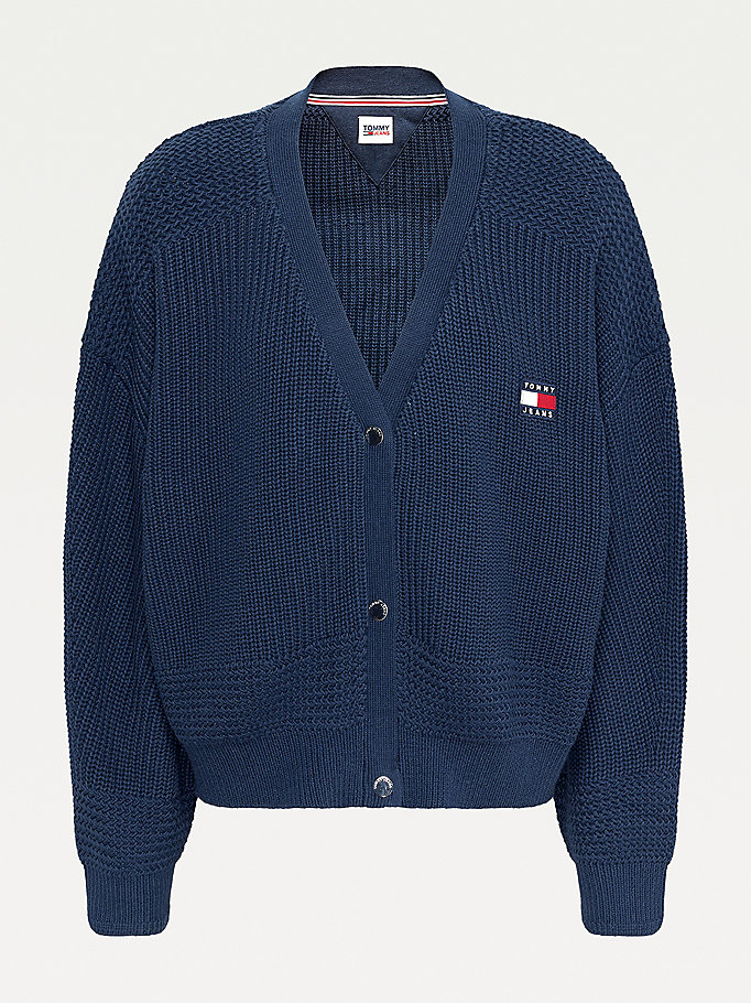 Tommy Hilfiger Curve Badge Mixed Knit Gensere Dame Blå | ODHISB-463