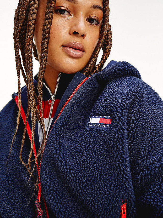 Tommy Hilfiger Curve Badge Sherpa Jakke Dame Blå | TENSVR-154