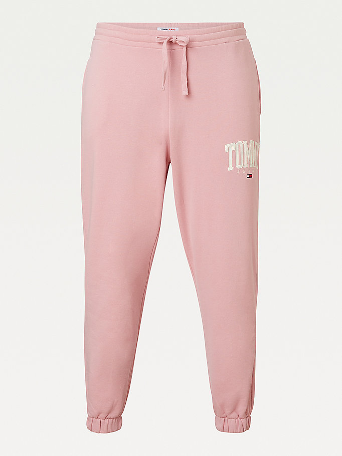 Tommy Hilfiger Curve College Badge Plush Joggers Dame Rosa | BMPEON-726