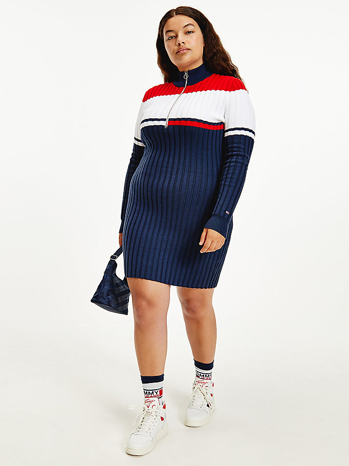 Tommy Hilfiger Curve Colour-Blocked Half-Zip Kjoler Dame Blå | AEFQYK-478